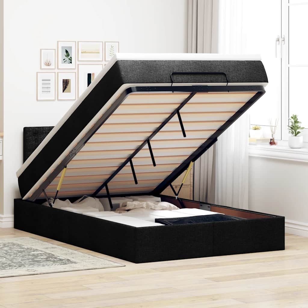 Bed poef met matras en LED's 120x190 cm stof zwart – afbeelding 1