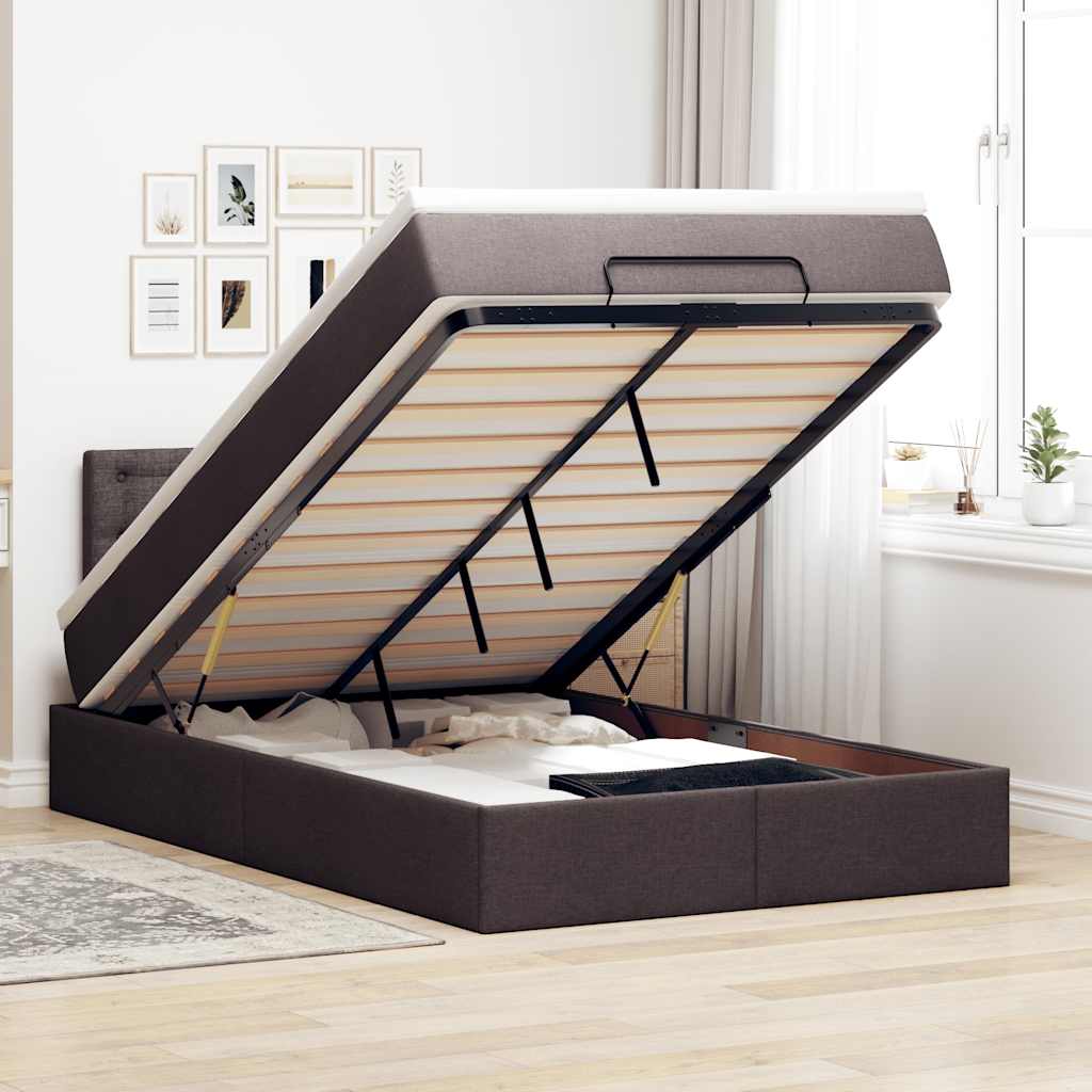 Ottoman bed met matras en LED's 120x190 cm stof donkerbruin – afbeelding 1