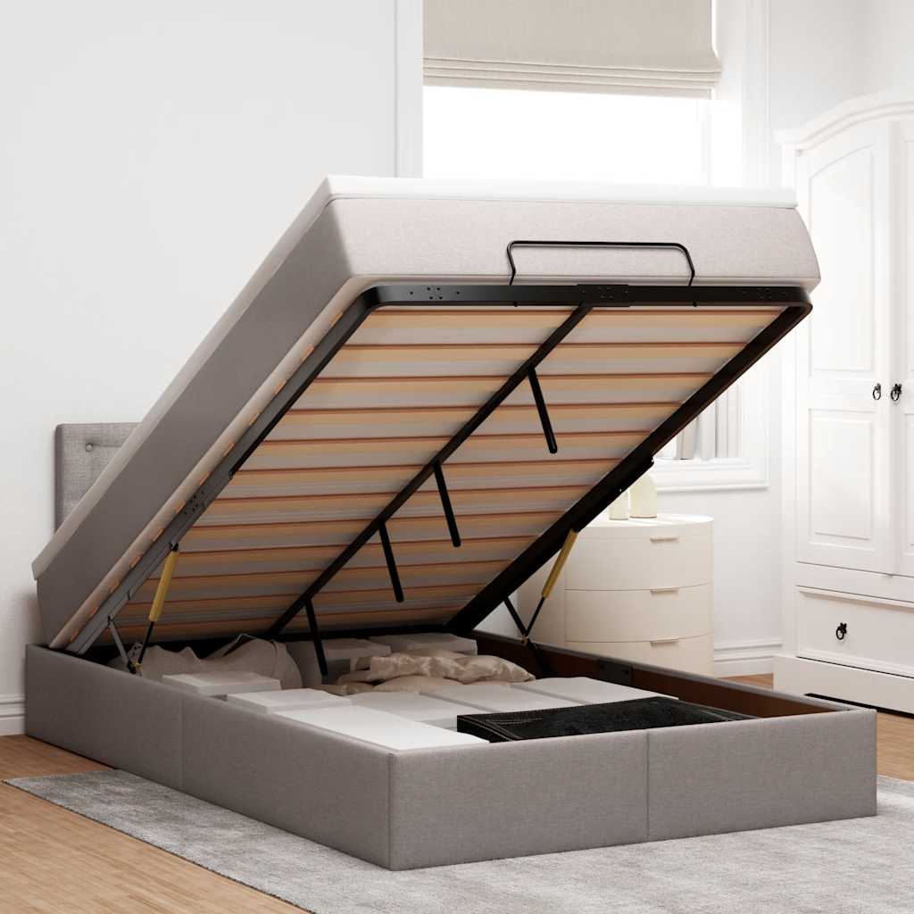 Bed poef met matras en LED's 120x190 cm stof taupe – afbeelding 1