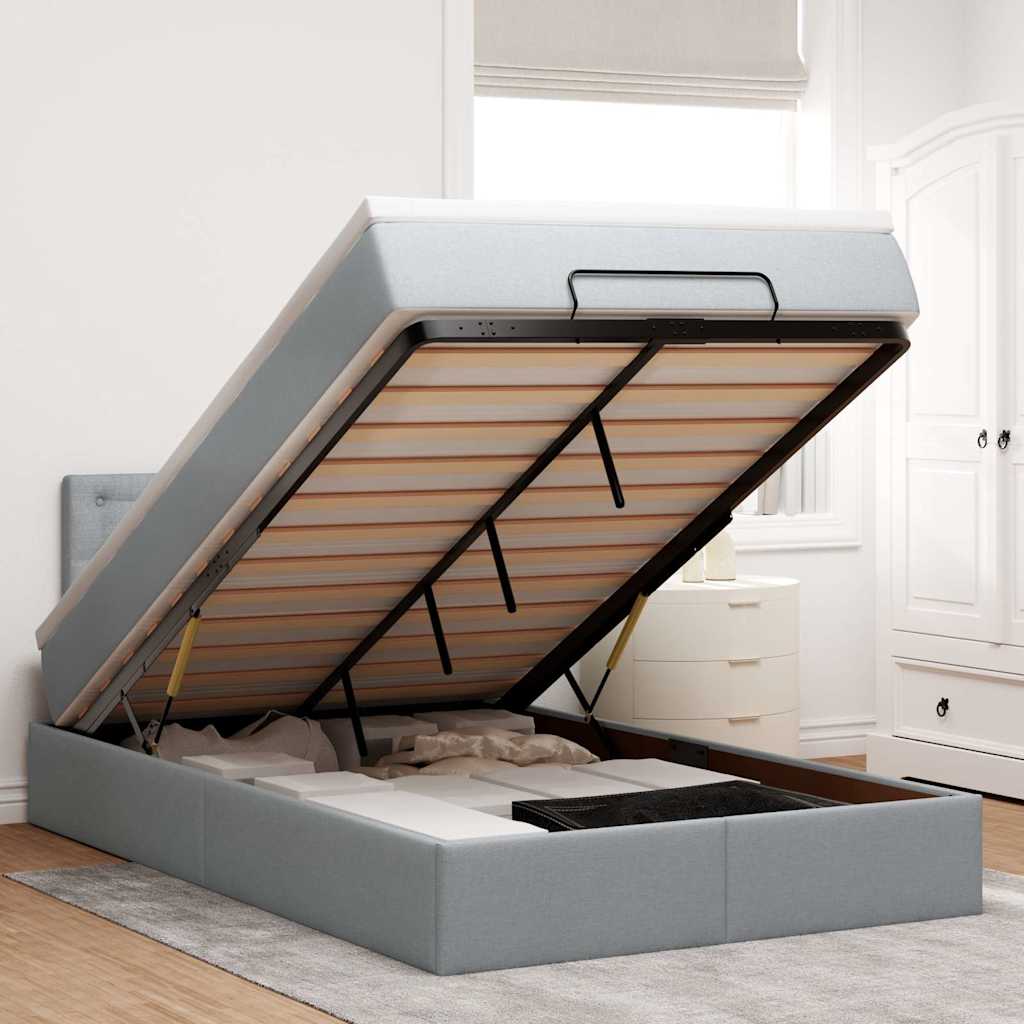Ottoman bed met matras en LED's 120x200 cm stof lichtgrijs – afbeelding 1