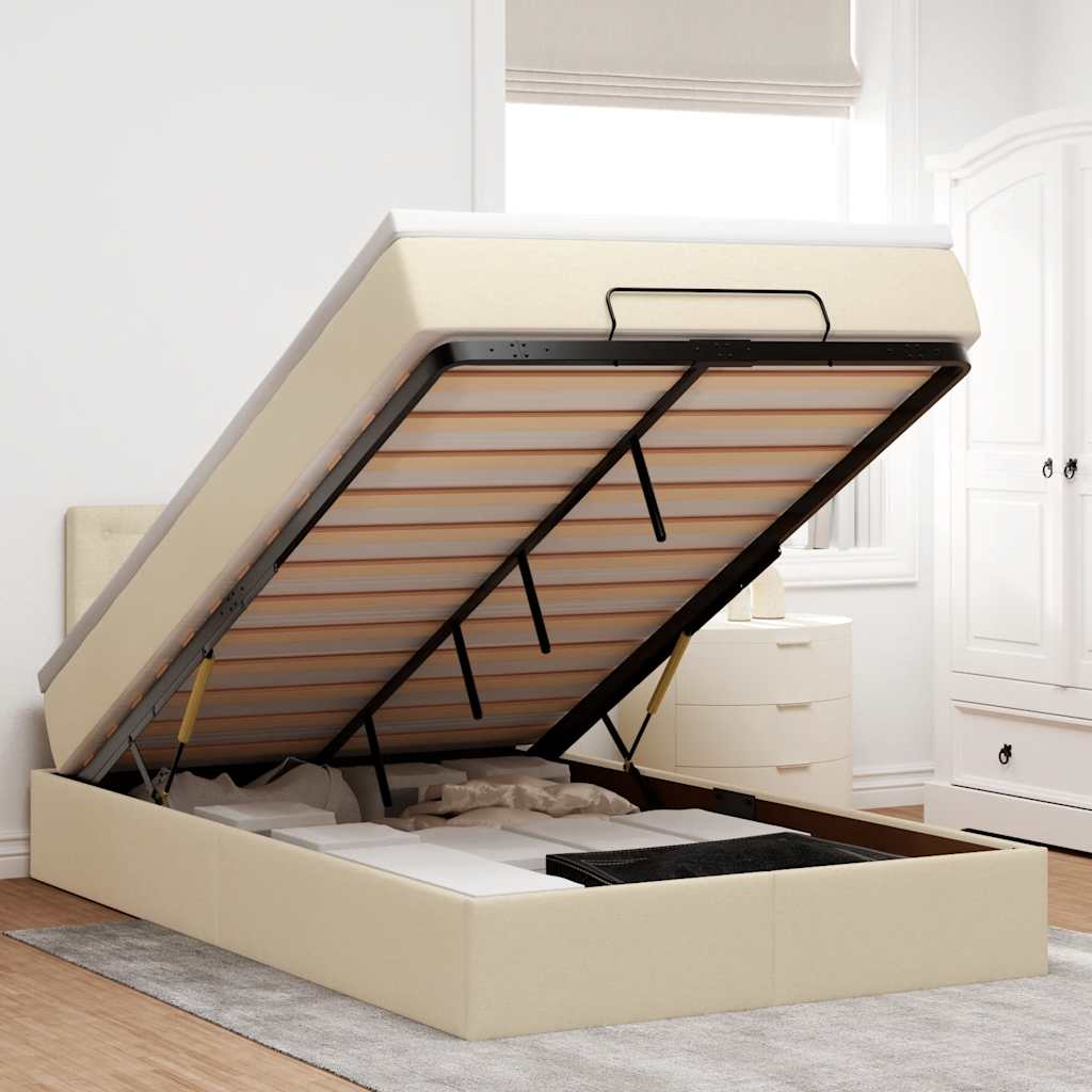 Ottoman bed met matras en LED's 120x200cm stof crèmekleurig