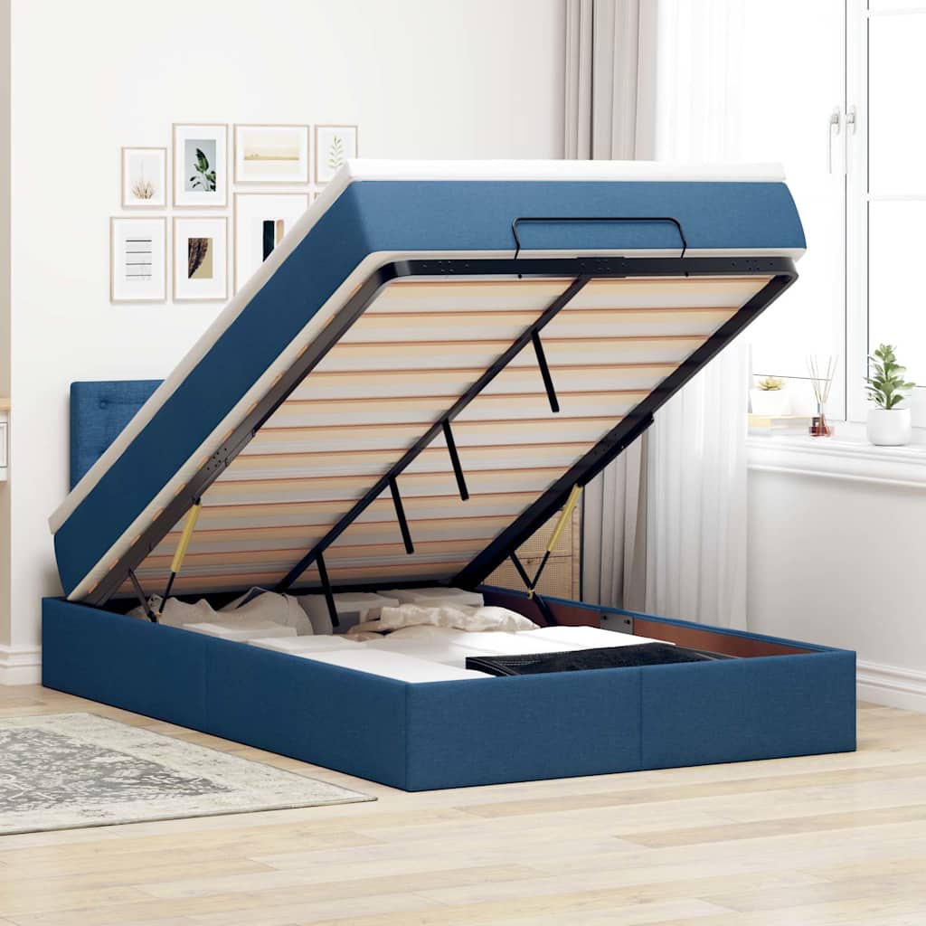 Bed poef met matras en LED's 120x200 cm stof blauw – afbeelding 1