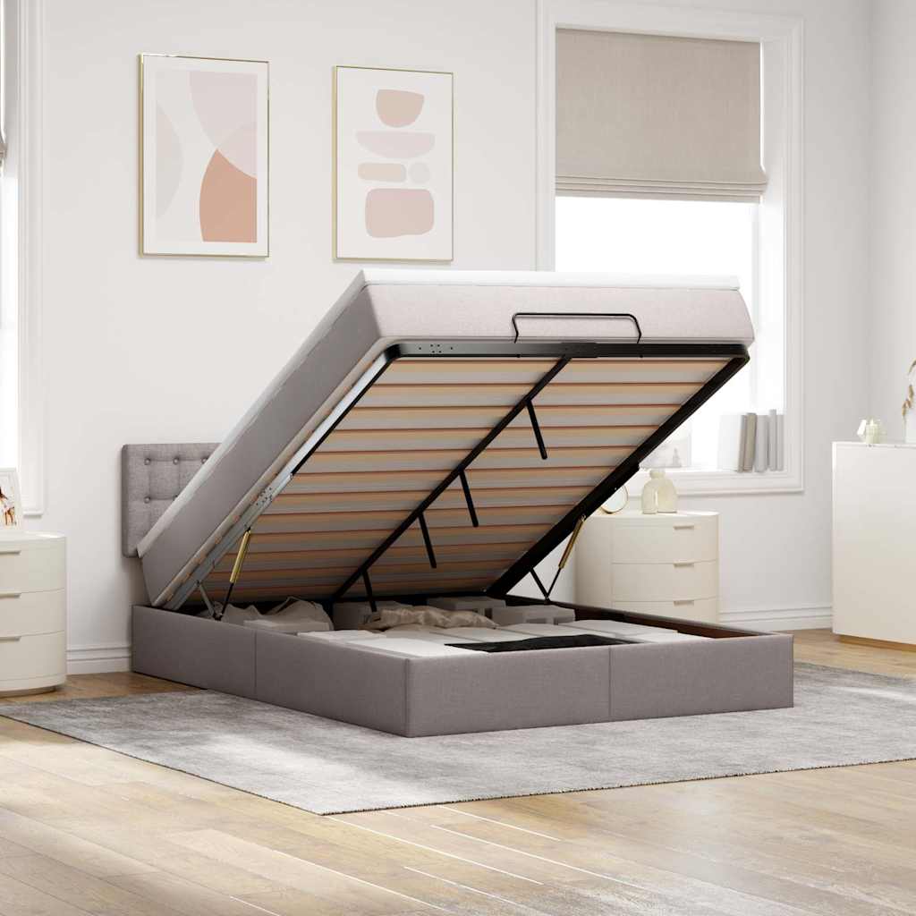 Bed poef met matras en LED's 140x190 cm stof taupe – afbeelding 1
