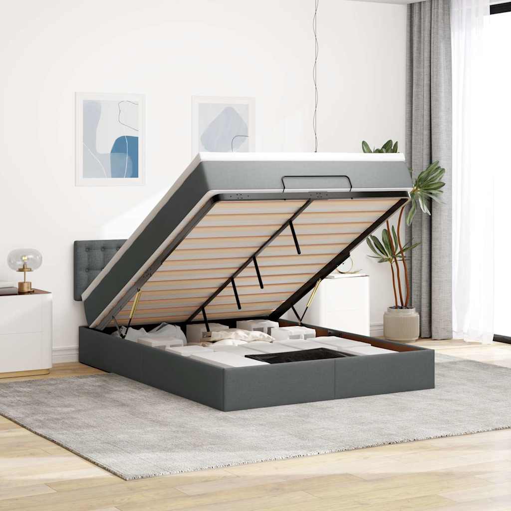 Bed poef met matras en LED's 140x200 cm stof donkergrijs – afbeelding 1