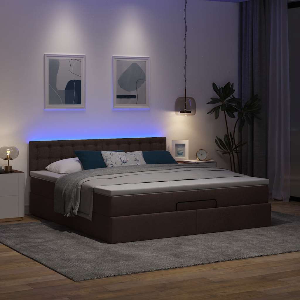 Ottoman bed met matras en LED's 160x200cm stof donkerbruin – afbeelding 3