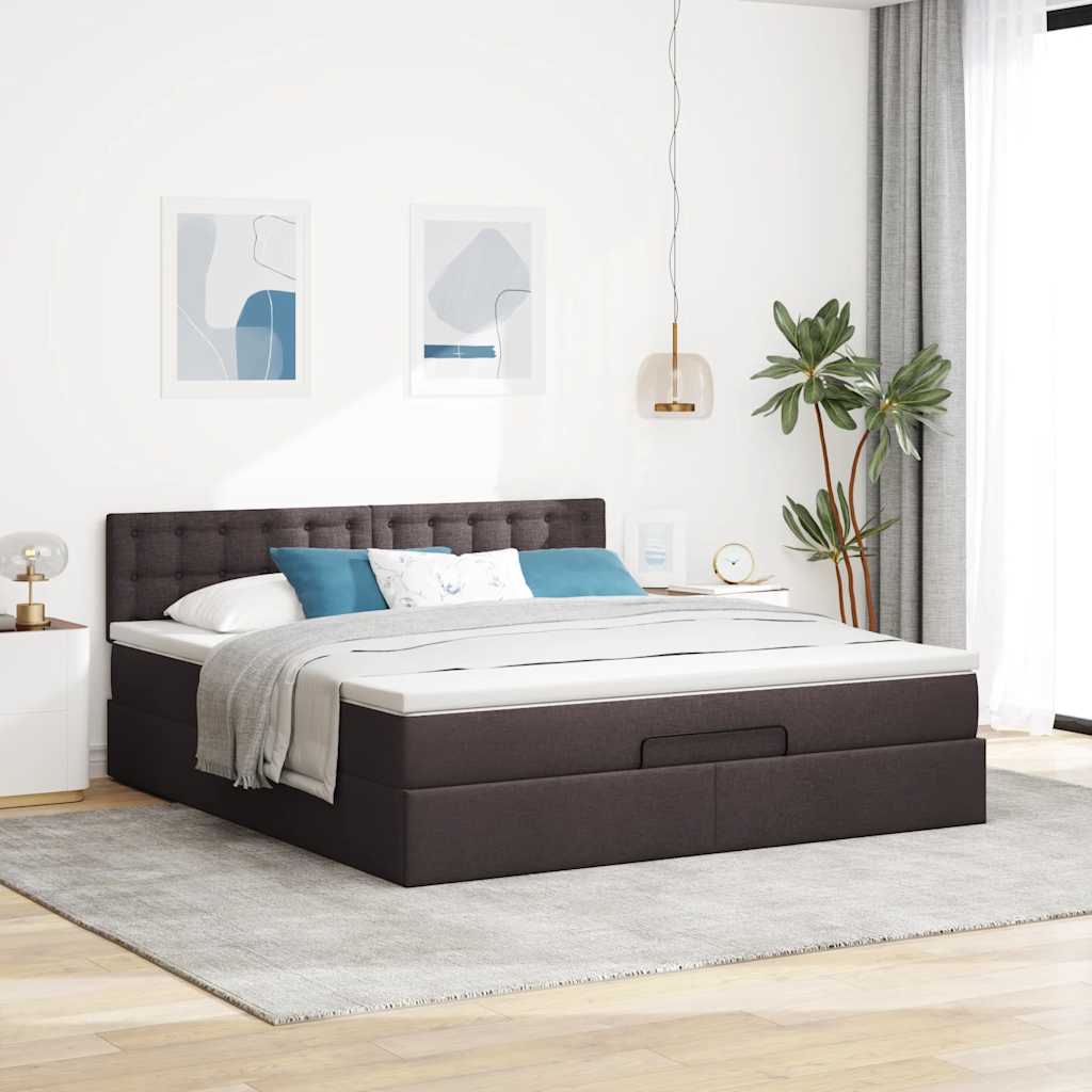 Ottoman bed met matras en LED's 160x200cm stof donkerbruin – afbeelding 4