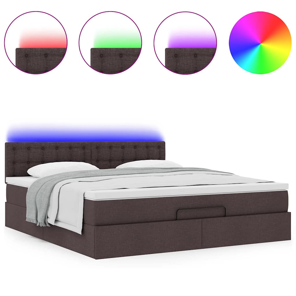 Ottoman bed met matras en LED's 160x200cm stof donkerbruin – afbeelding 5