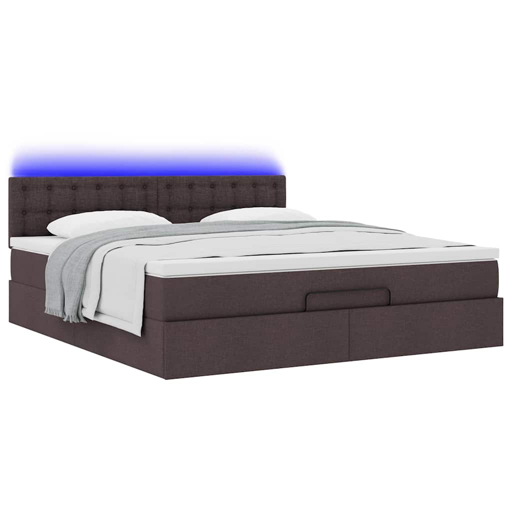 Ottoman bed met matras en LED's 160x200cm stof donkerbruin – afbeelding 6