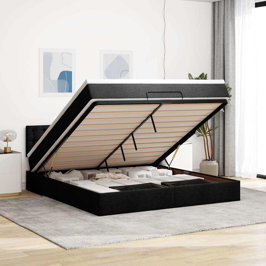Bed poef met matras en LED's 180x200 cm stof zwart – afbeelding 1