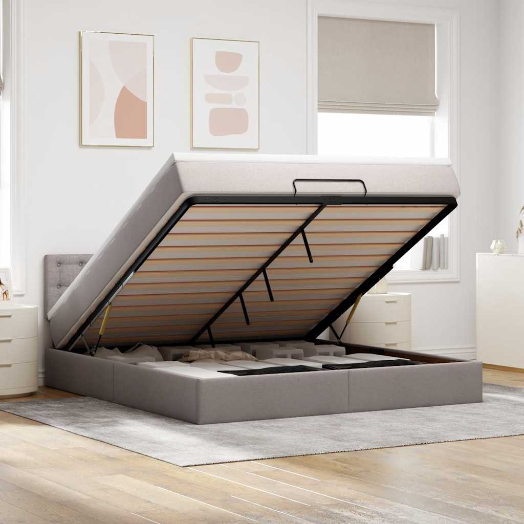 Bed poef met matras en LED's 180x200 cm stof taupe – afbeelding 1