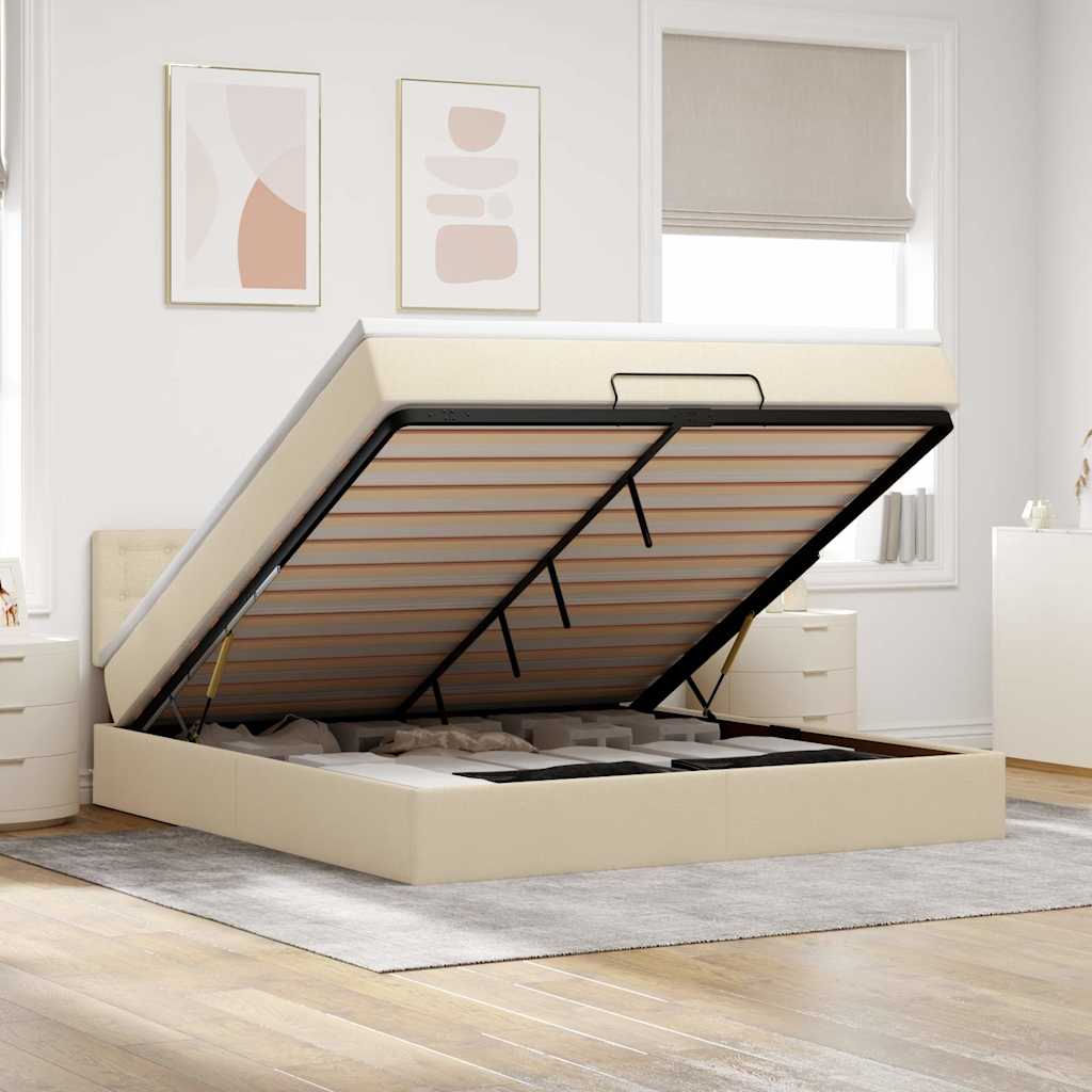 Bed poef met matras en LED's 180x200 cm stof crèmekleurig – afbeelding 1