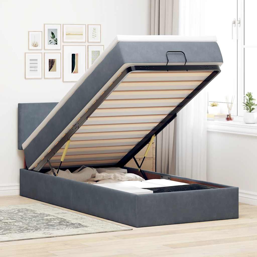 Ottoman bed met matras en LED's 80x200cm fluweel donkergrijs – afbeelding 1