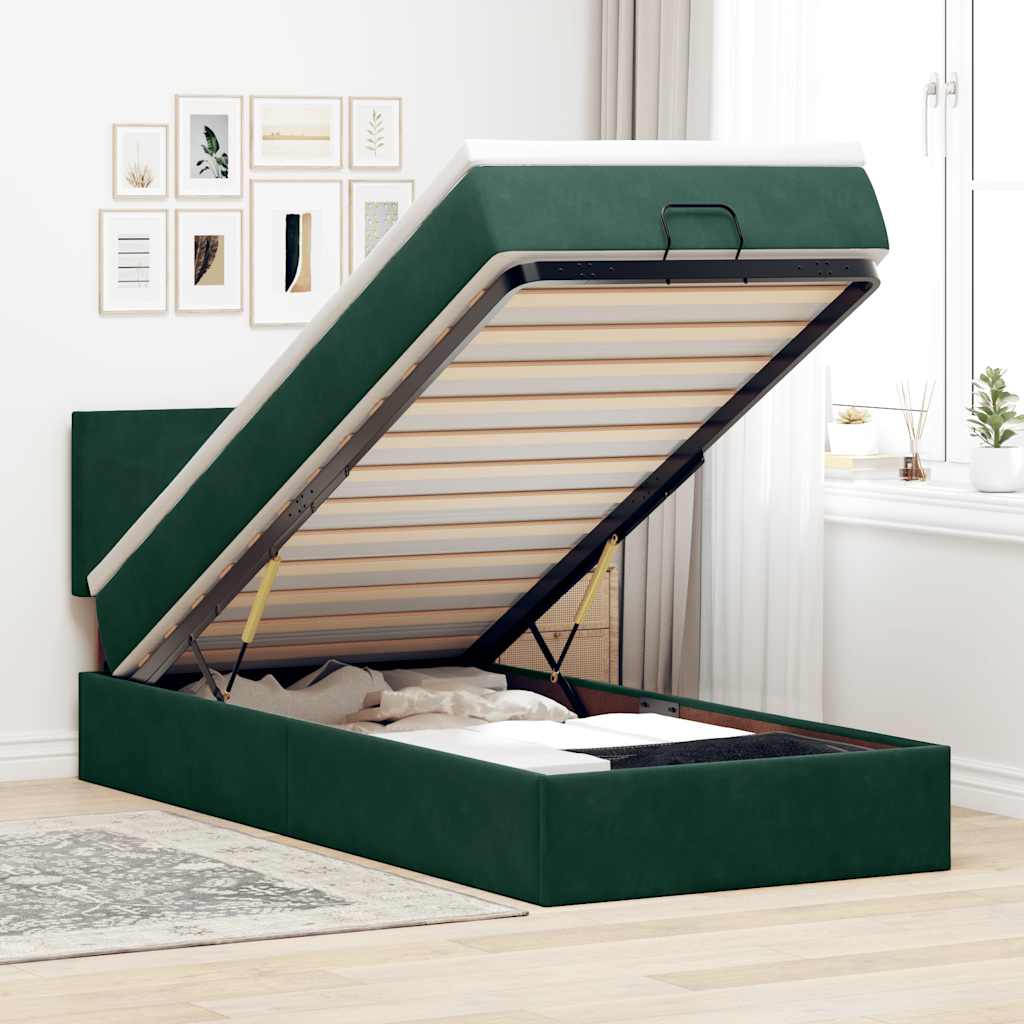 Bed poef met matras en LED's 80x200cm fluweel donkergroen – afbeelding 1