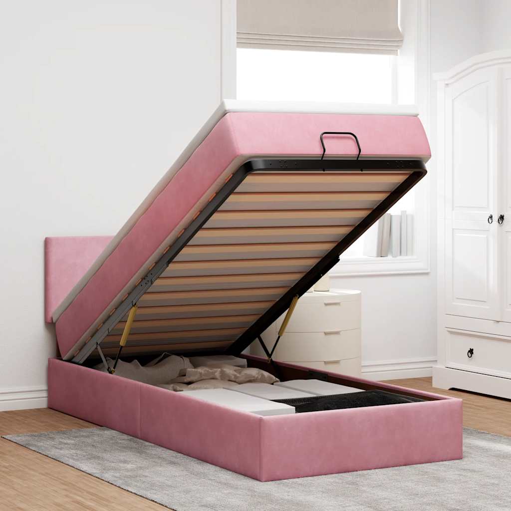 Bed poef met matras en LED's 80x200 cm fluweel roze – afbeelding 1