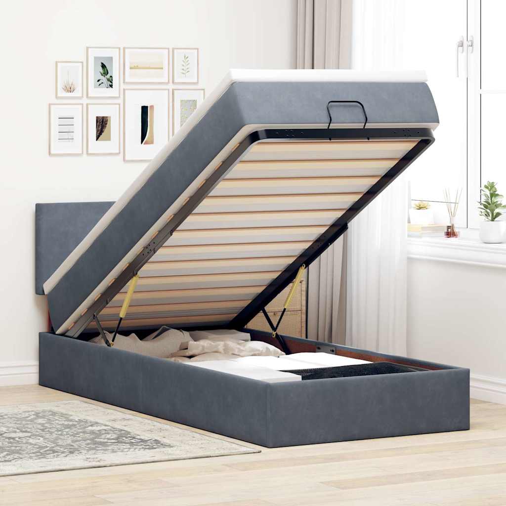 Ottoman bed met matras en LED's 90x190cm fluweel donkergrijs – afbeelding 1