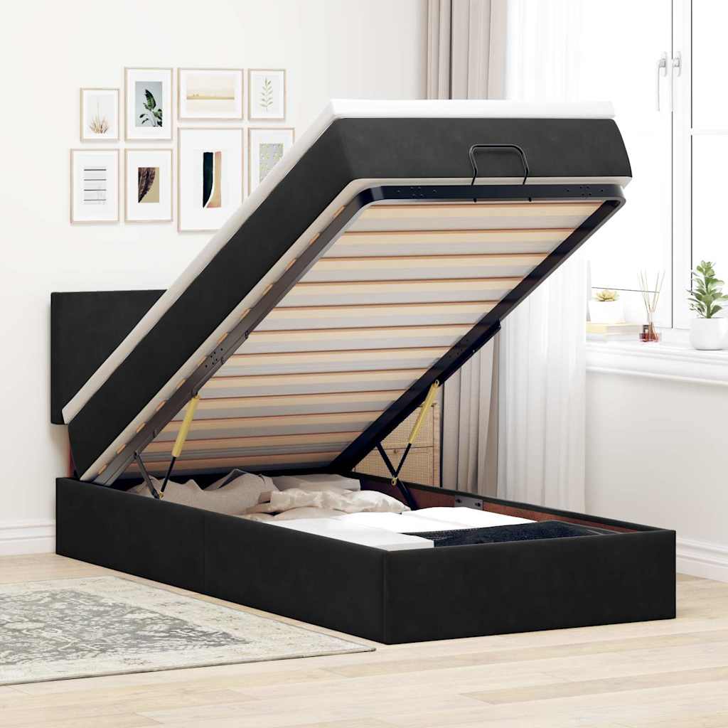 Ottoman bed met matras en LED's 90x200cm fluweel zwart – afbeelding 1