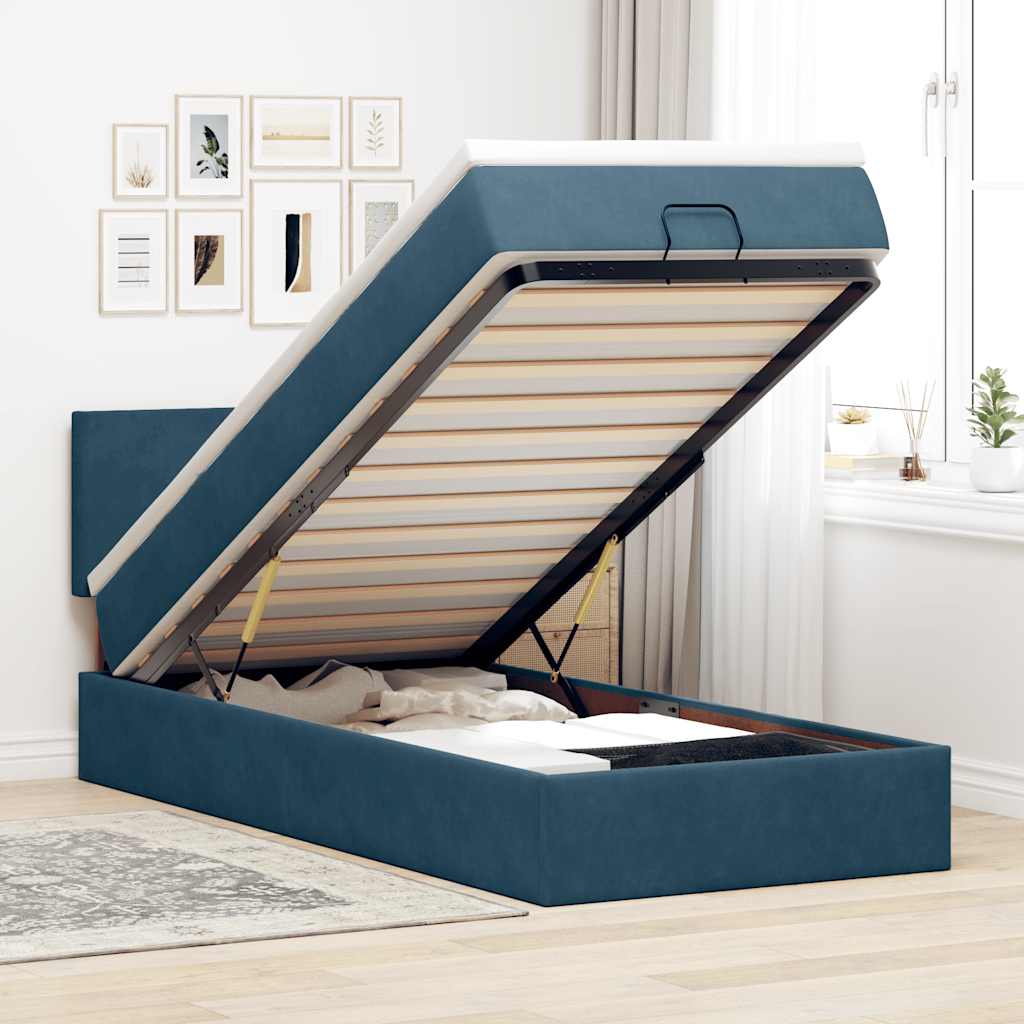 Ottoman bed met matras en LED's 90x200cm fluweel donkerblauw – afbeelding 1