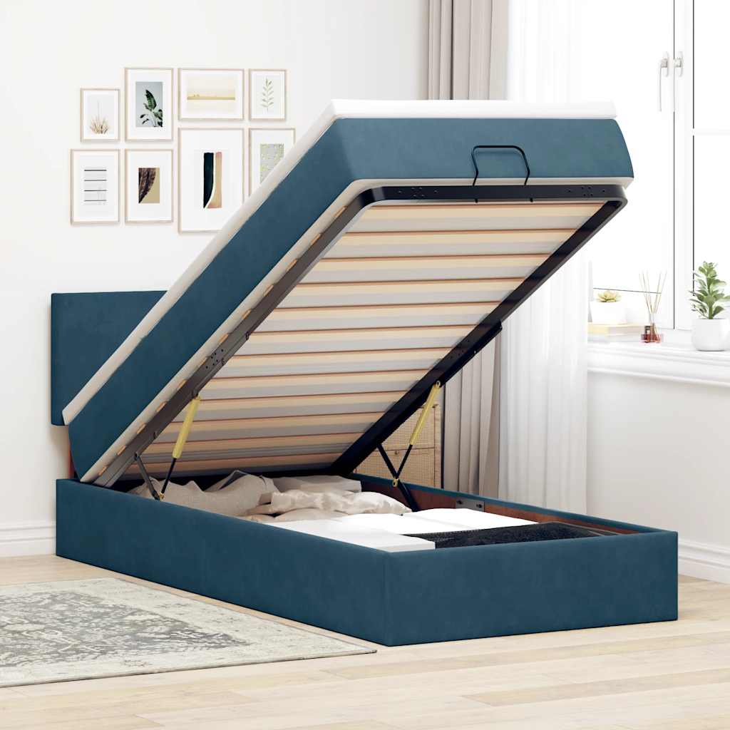 Ottoman bed met matras en LED's 100x200 cm fluweel donkerblauw – afbeelding 1
