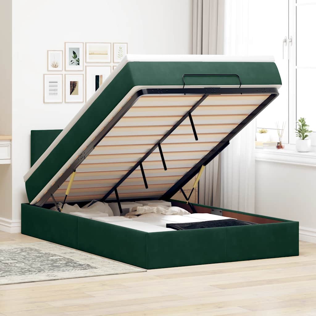 Bed poef met matras en LED's 120x190 cm fluweel donkergroen
