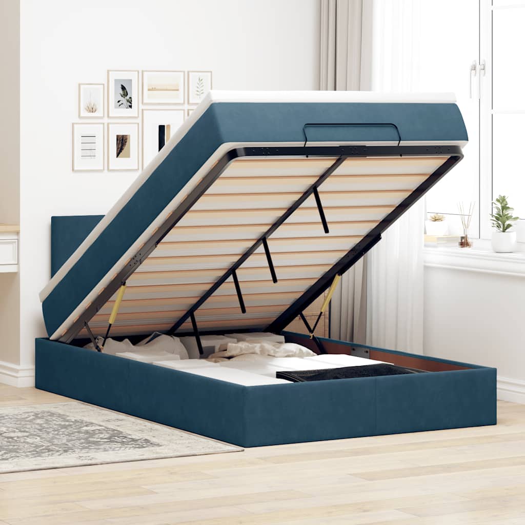 Bed poef met matras en LED's 120x190 cm fluweel donkerblauw – afbeelding 1