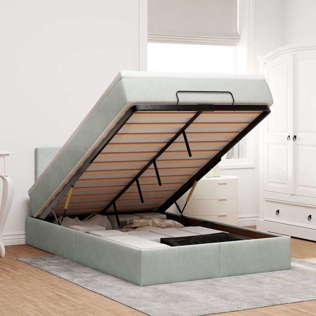 Ottoman bed met matras en LED's 120x200 cm fluweel lichtgrijs – afbeelding 1