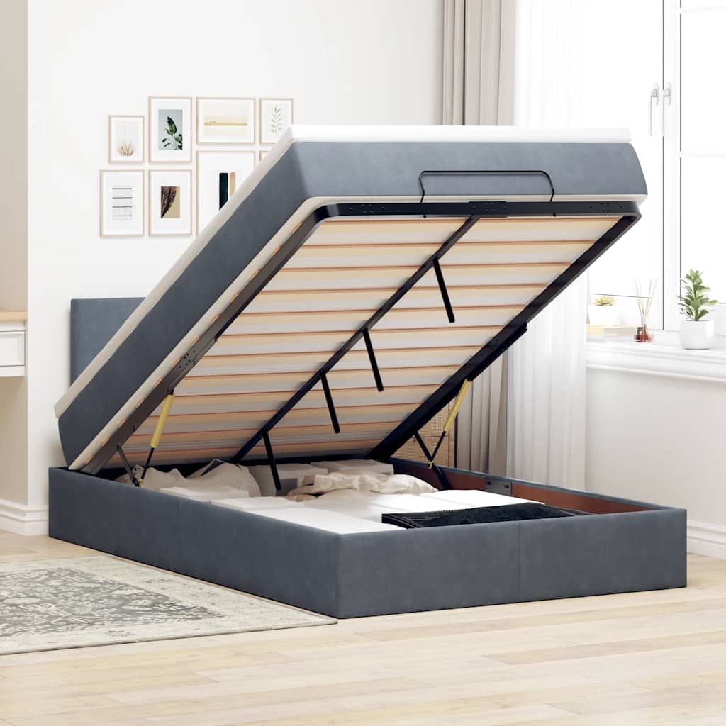 Ottoman bed met matras en LED's 120x200cm fluweel donkergrijs – afbeelding 1
