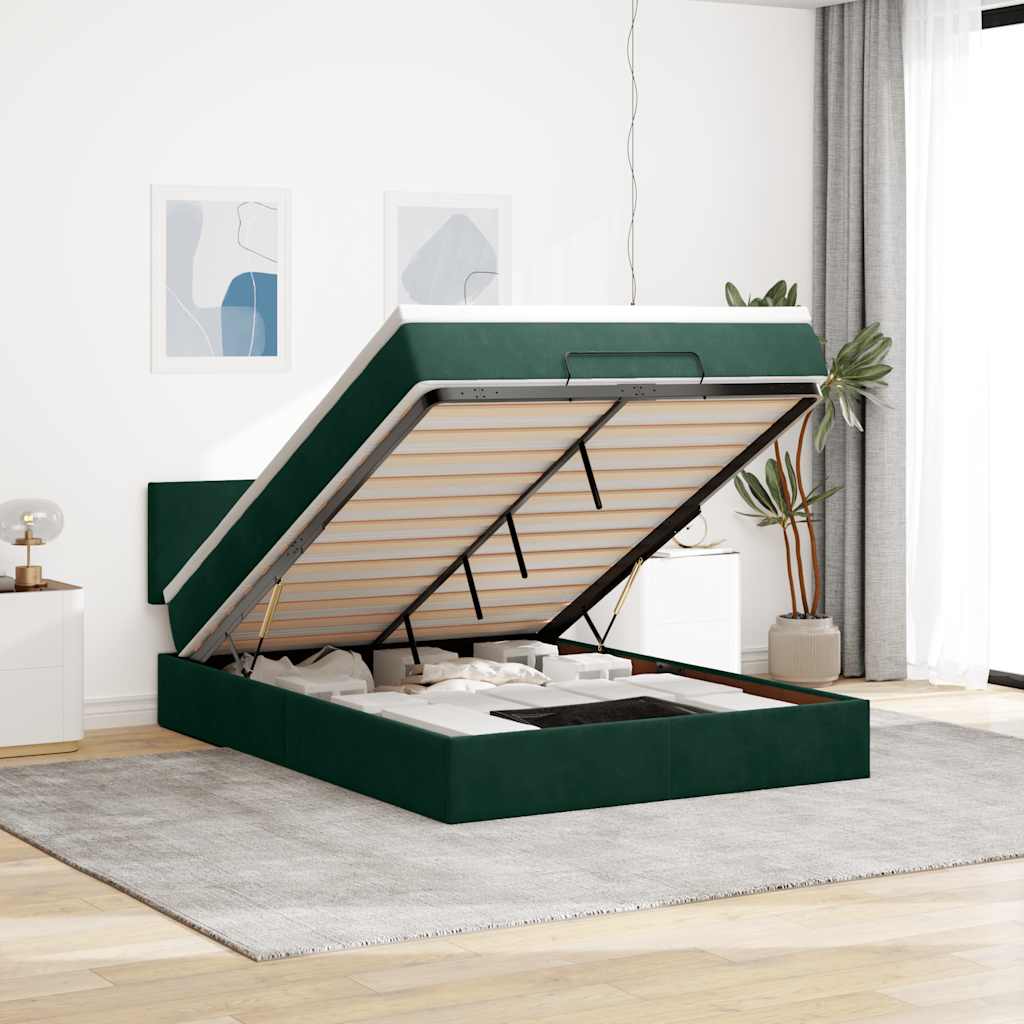 Ottoman bed met matras en LED's 140x190cm fluweel donkergroen – afbeelding 1