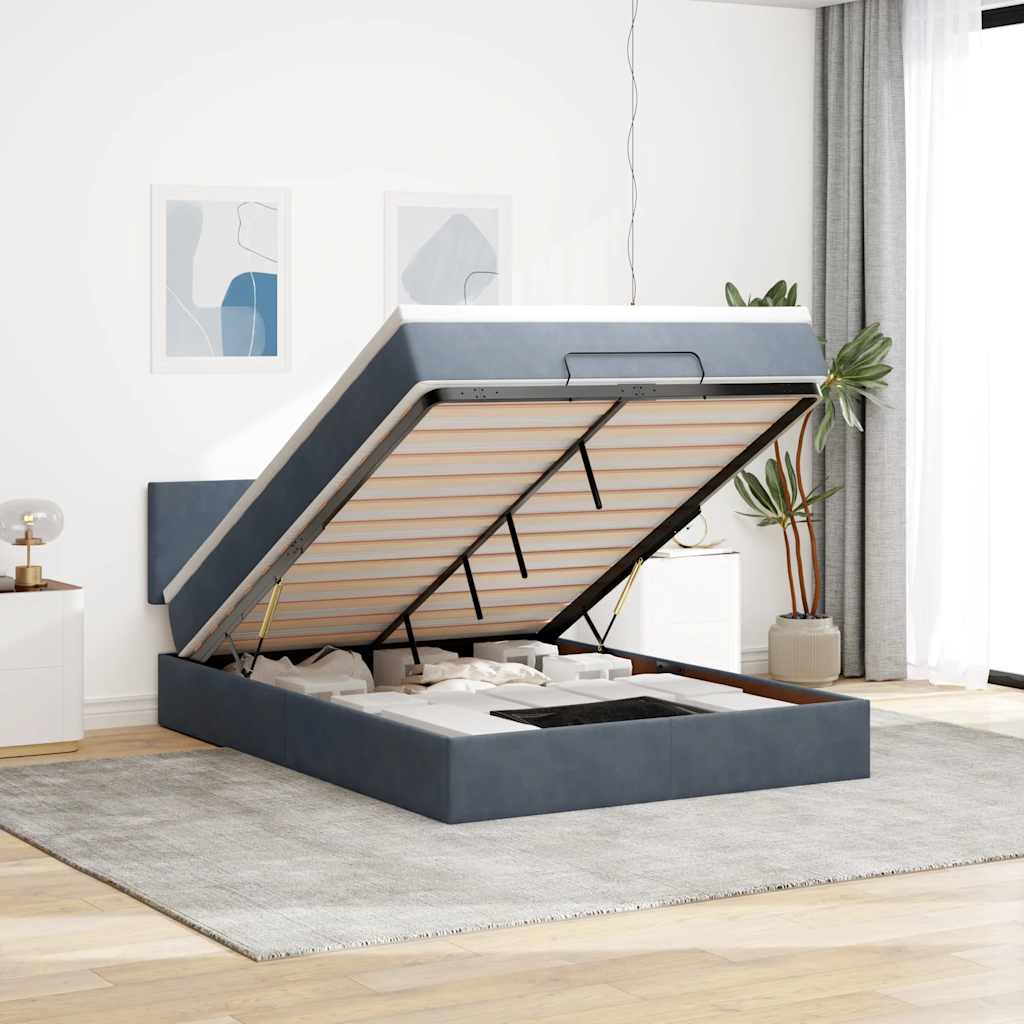 Ottoman bed met matras en LED's 140x200cm fluweel donkergrijs – afbeelding 1