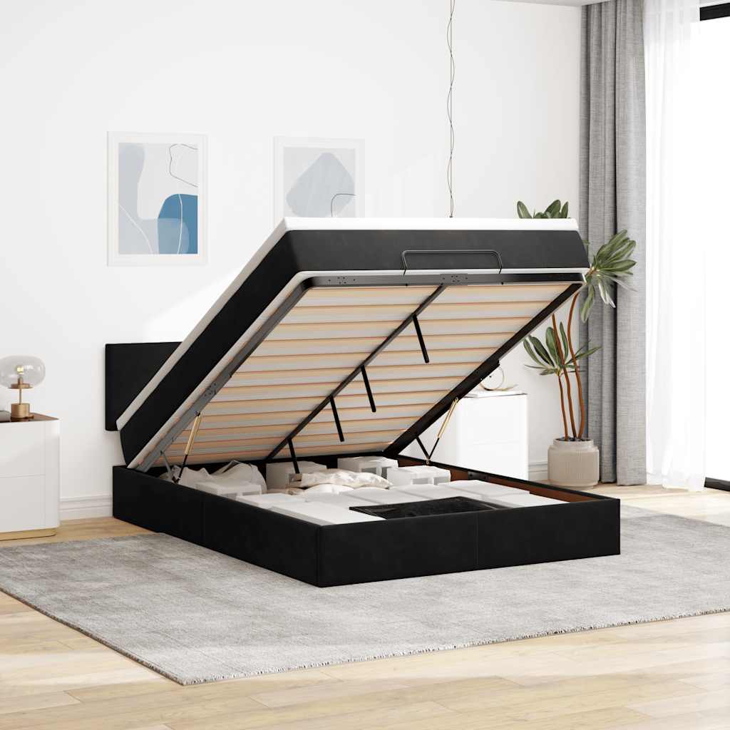Ottoman bed met matras en LED's 140x200cm fluweel zwart – afbeelding 1