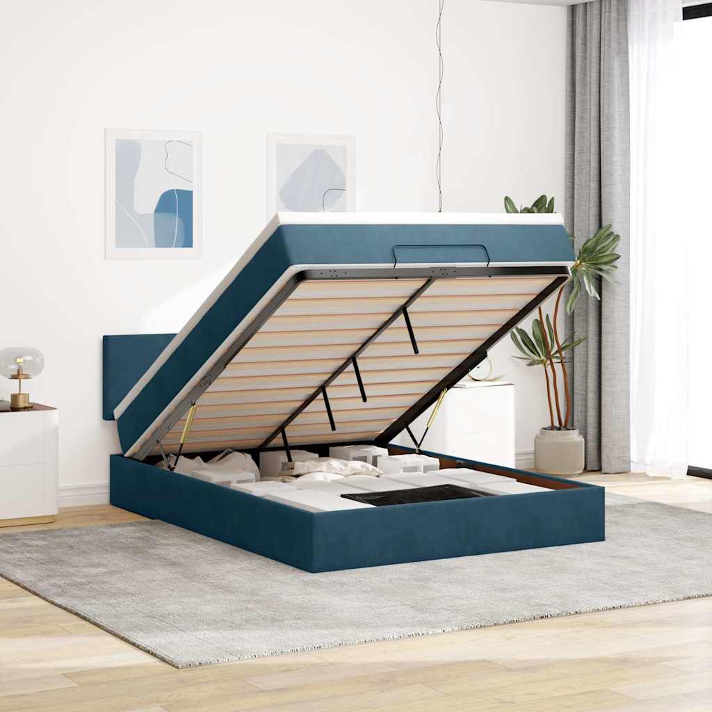 Ottoman bed met matras en LED's 140x200cm fluweel donkerblauw – afbeelding 1