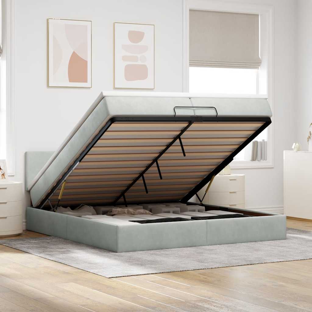 Ottoman bed met matrassen en LED's 200x200cm fluweel lichtgrijs – afbeelding 1