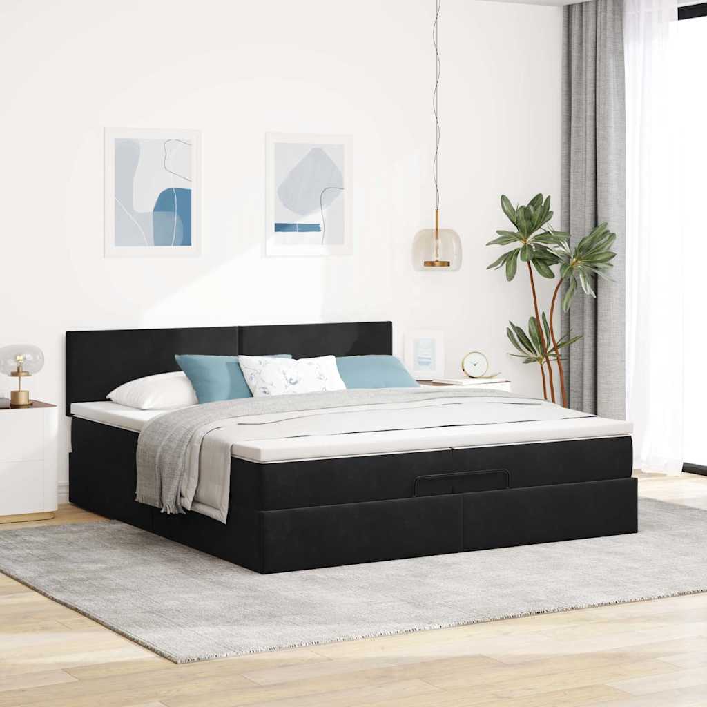 Ottoman bed met matrassen en LED's 200x200cm fluweel zwart – afbeelding 4
