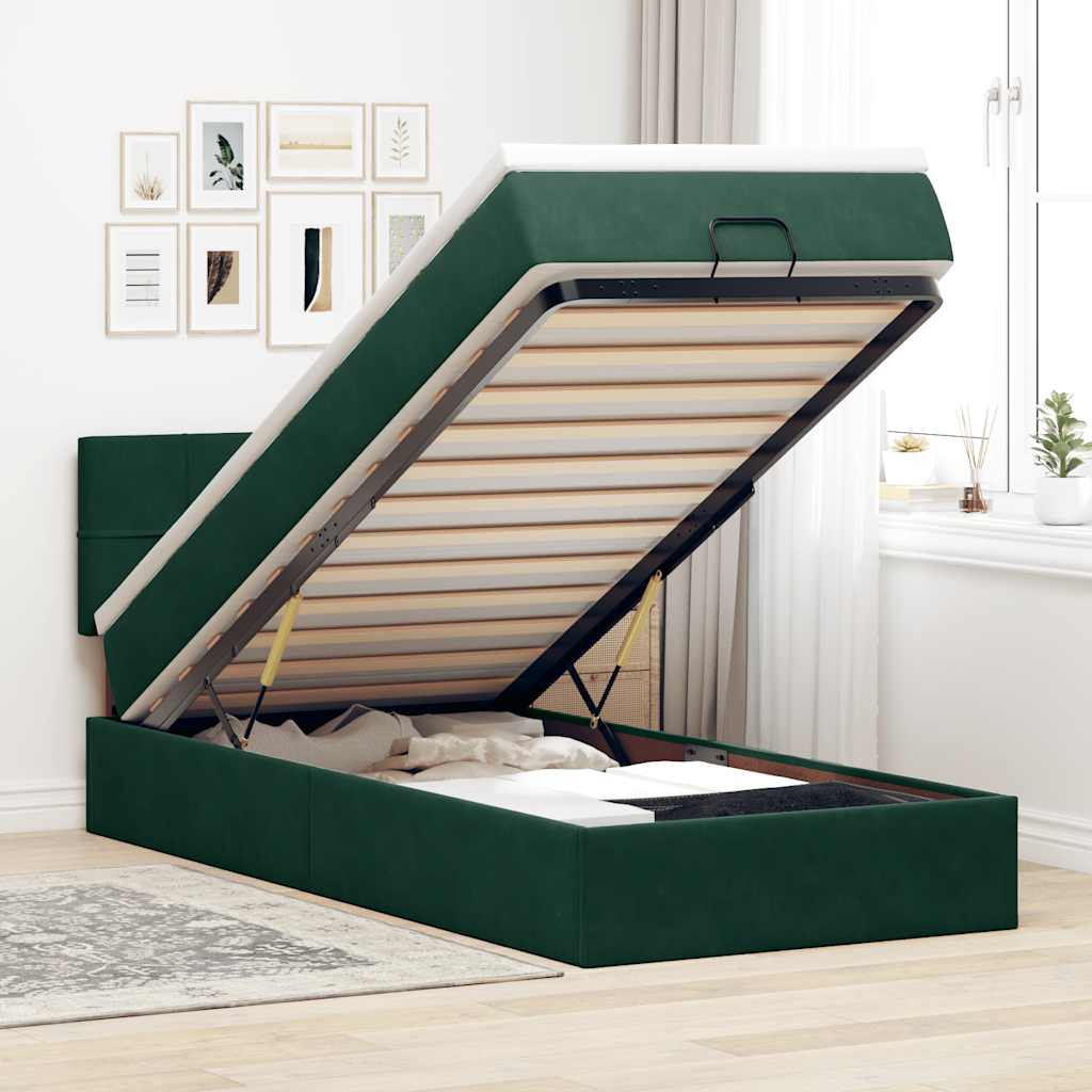 Ottoman bed met matras en LED's 90x190cm fluweel donkergroen – afbeelding 1