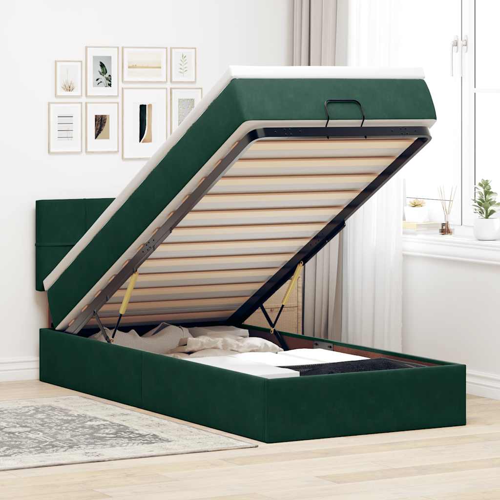 Bed poef met matras en LED's 90x200 cm fluweel donkergroen – afbeelding 1