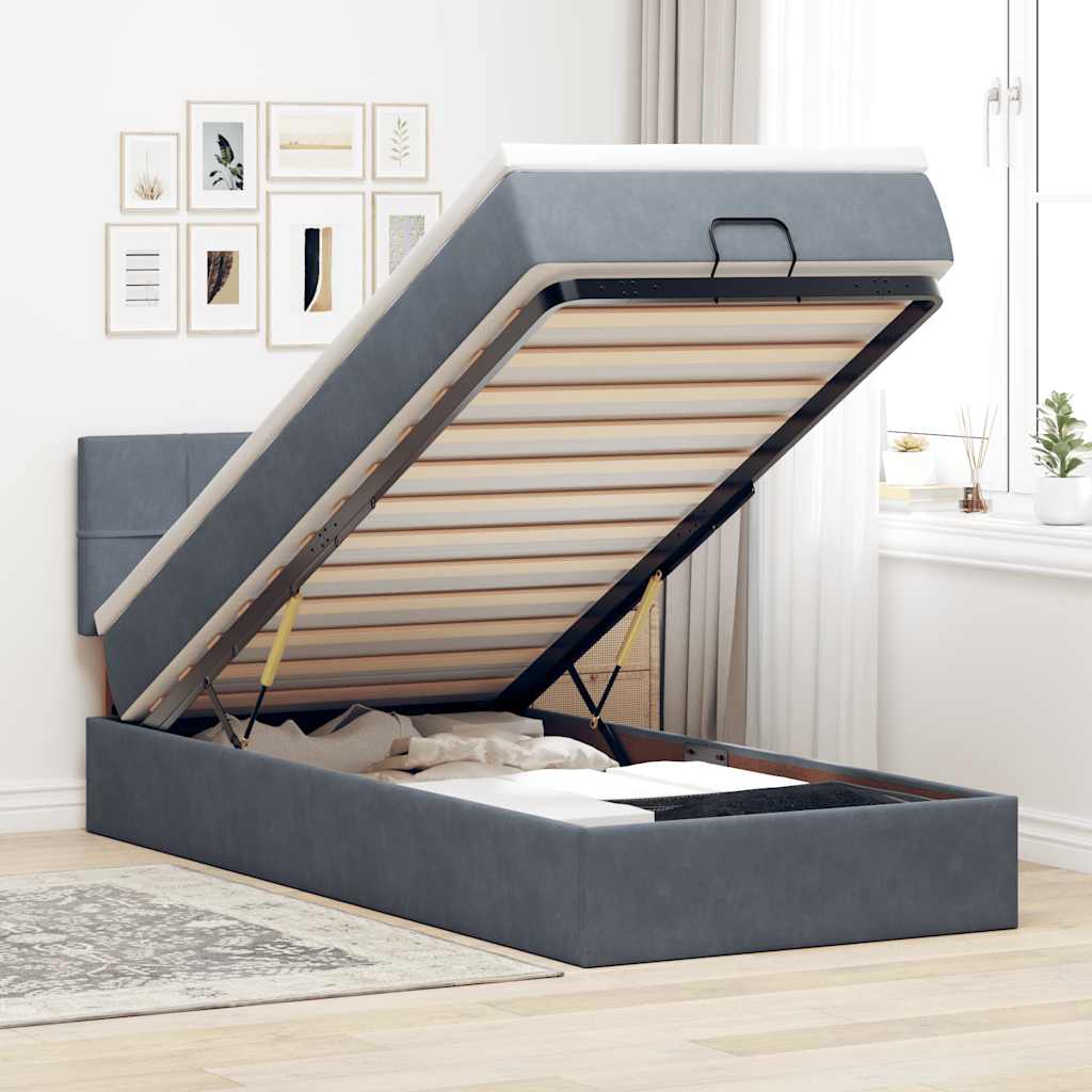 Ottoman bed met matras en LED's 100x200 cm fluweel donkergrijs – afbeelding 1