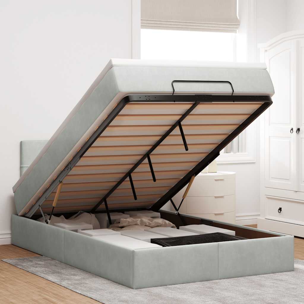 Bed poef met matras en LED's 120x190 cm fluweel lichtgrijs – afbeelding 1