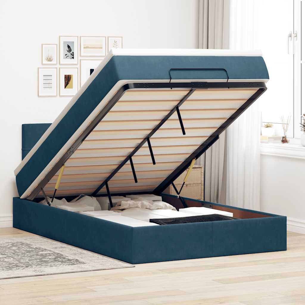 Bed poef met matras en LED's 120x190 cm fluweel donkerblauw – afbeelding 1