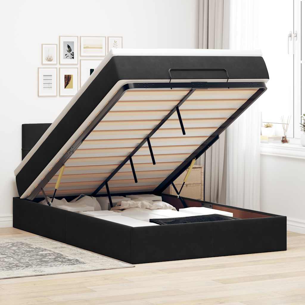 Ottoman bed met matras en LED's 120x200cm fluweel zwart – afbeelding 1