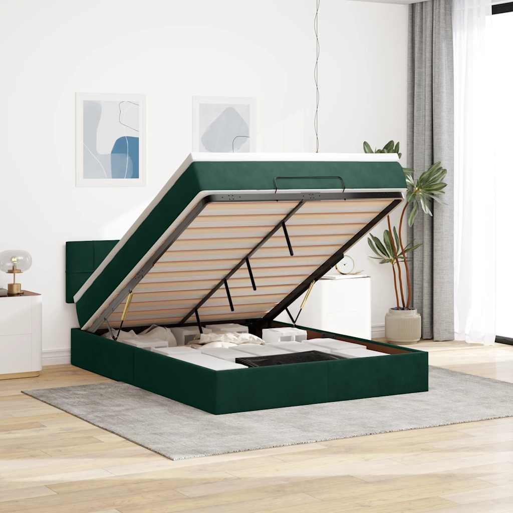 Ottoman bed met matras en LED's 140x200cm fluweel donkergroen – afbeelding 1