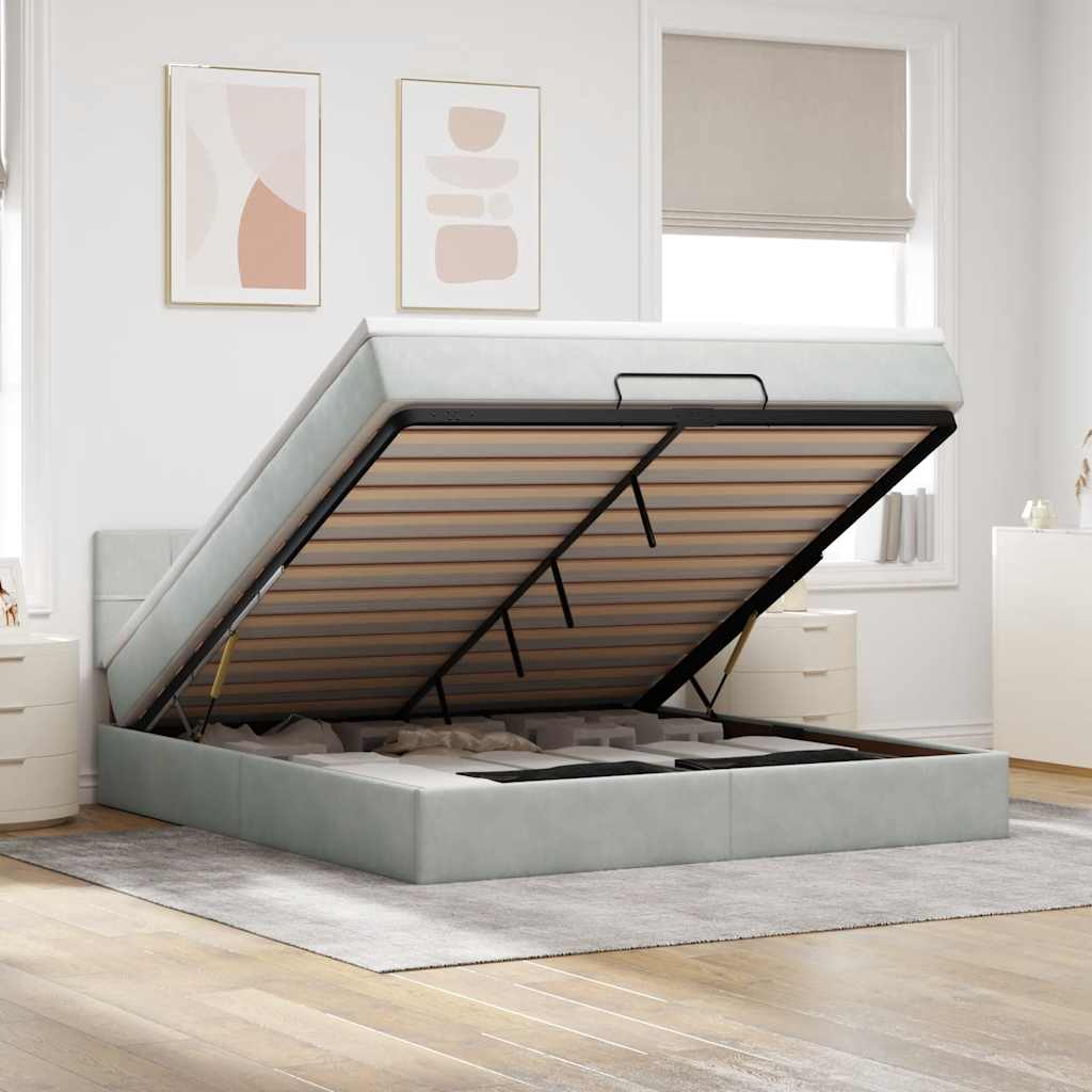 Ottoman bed met matras en LED's 160x200cm fluweel lichtgrijs – afbeelding 1