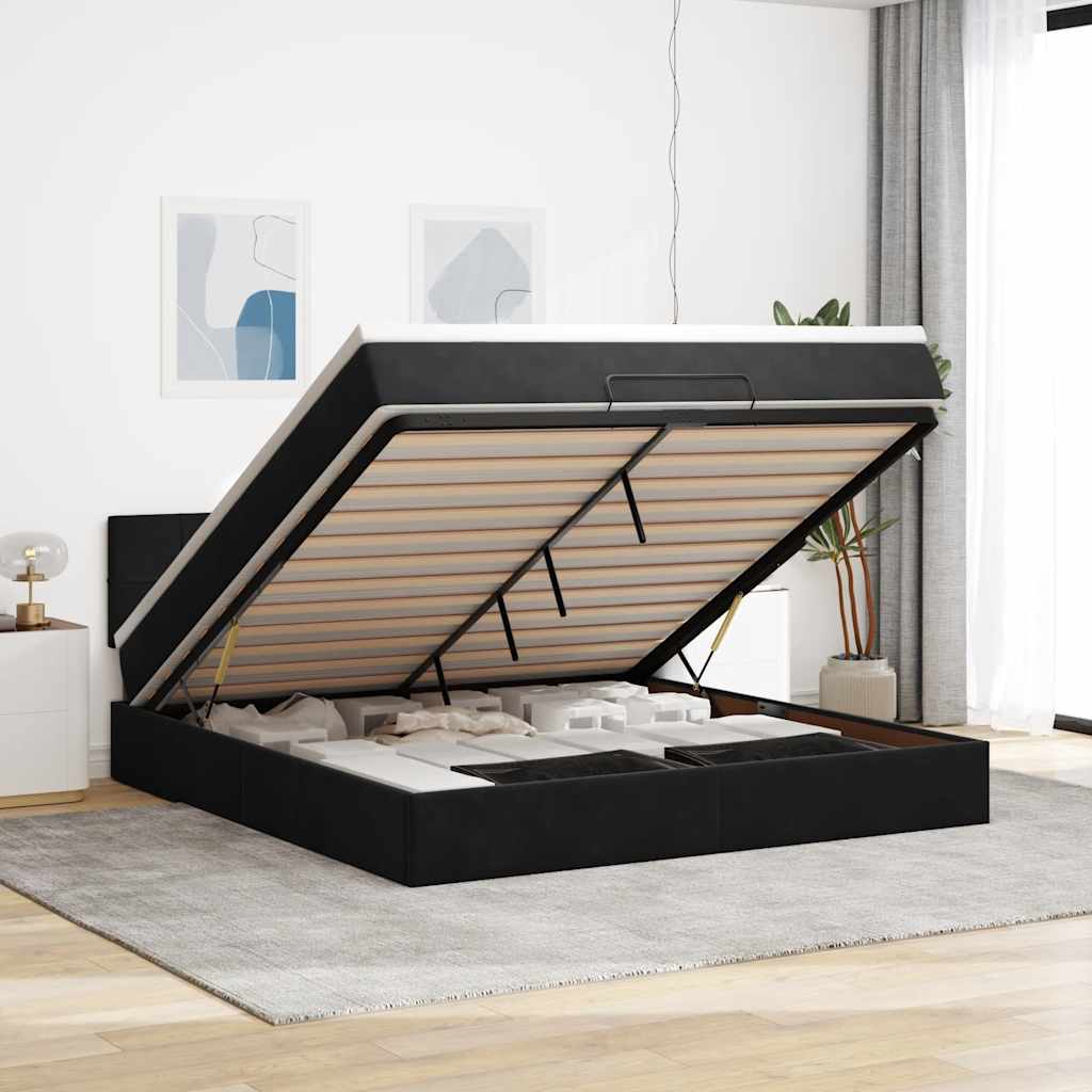Ottoman bed met matras en LED's 160x200cm fluweel zwart – afbeelding 1