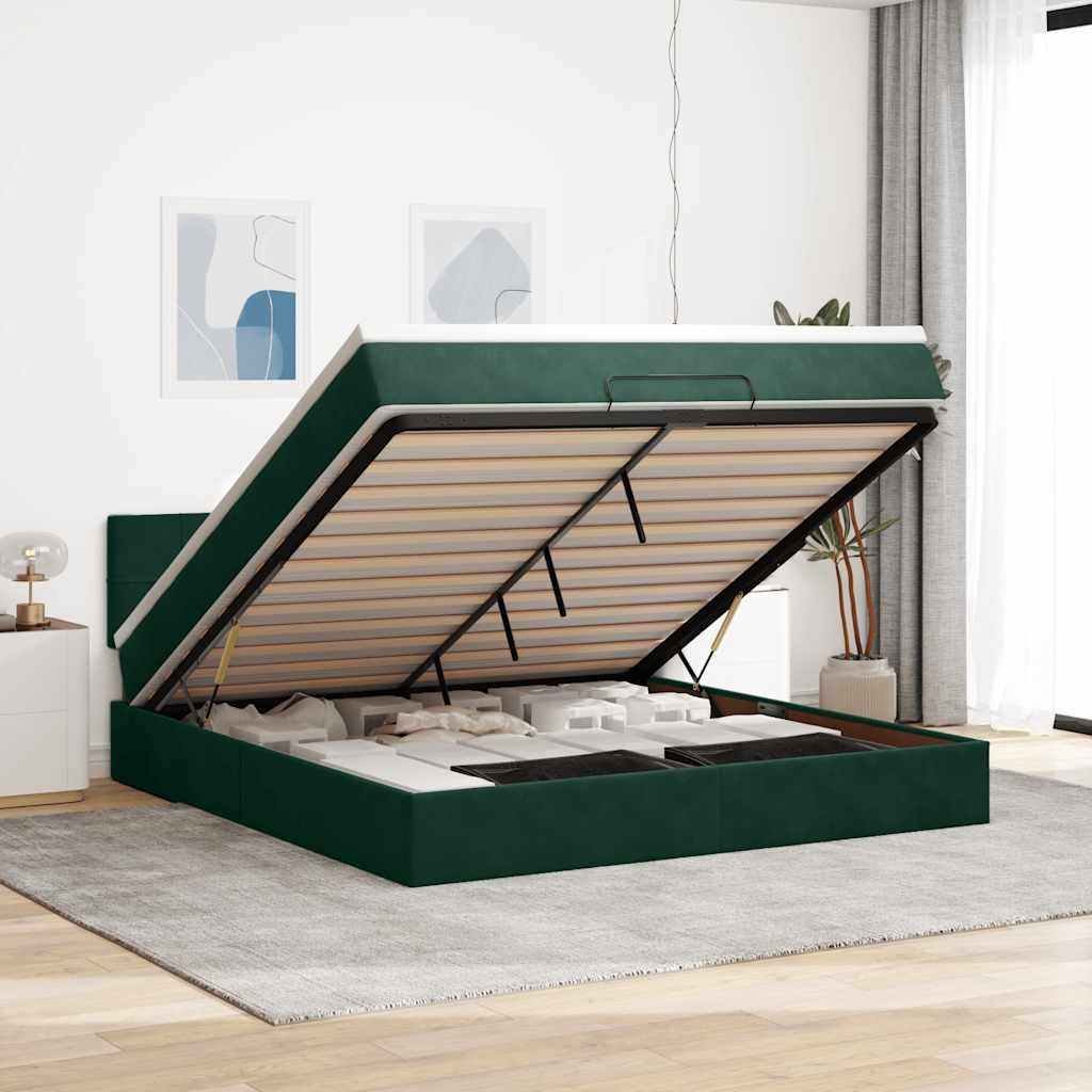 Ottoman bed met matras en LED's 160x200cm fluweel donkergroen – afbeelding 1