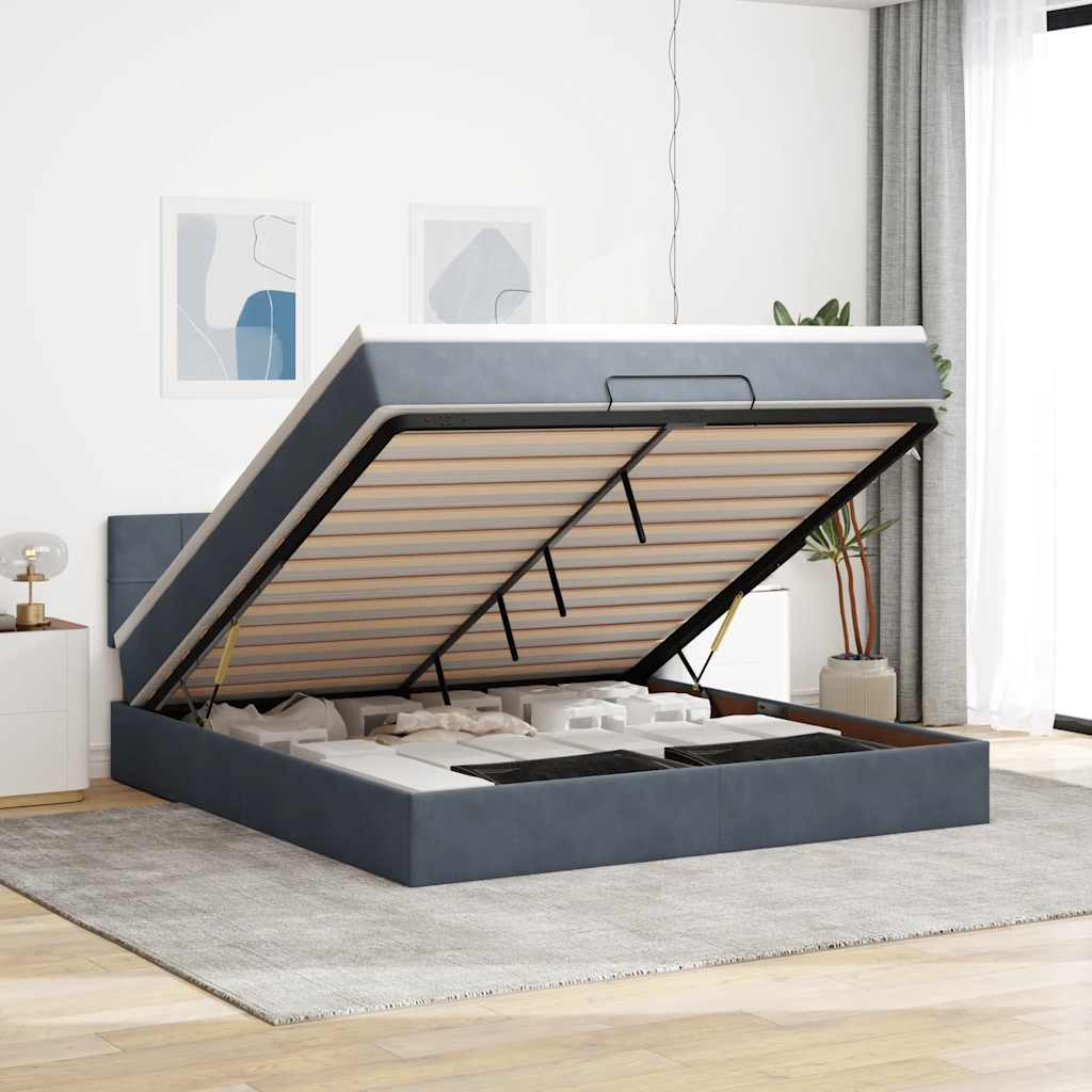 Ottoman bed met matras en LED's 180x200cm fluweel donkergrijs – afbeelding 1