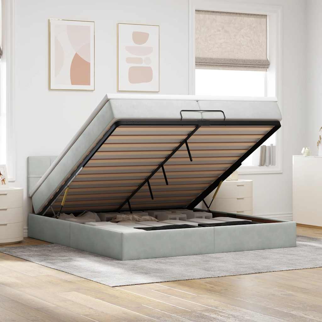 Ottoman bed met matrassen en LED's 200x200cm fluweel lichtgrijs – afbeelding 1