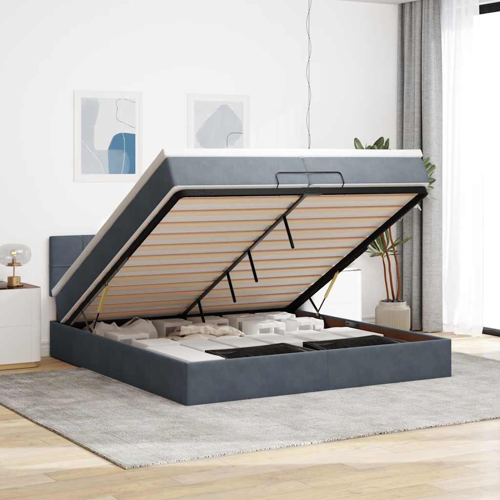Ottoman bed met matrassen en LED's 200x200cm fluweel – afbeelding 1
