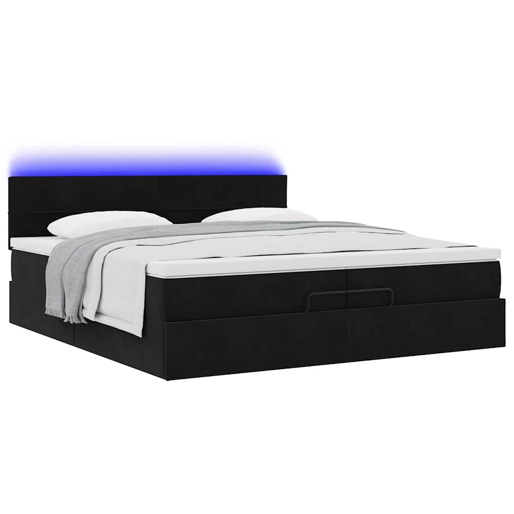 Ottoman bed met matrassen en LED's 200x200cm fluweel zwart – afbeelding 3
