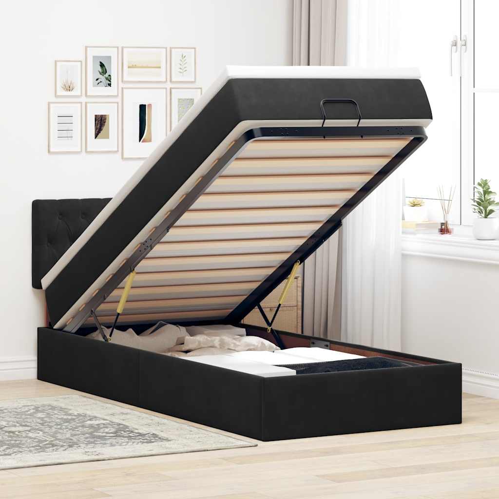 Bed poef met matras en LED's 80x200 cm fluweel zwart – afbeelding 1