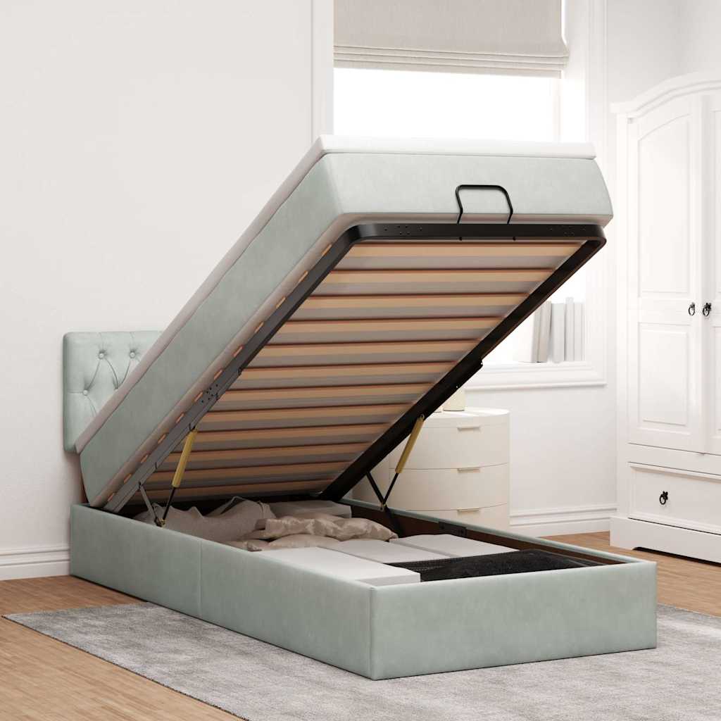 Ottoman bed met matras en LED's 90x200cm fluweel lichtgrijs – afbeelding 1