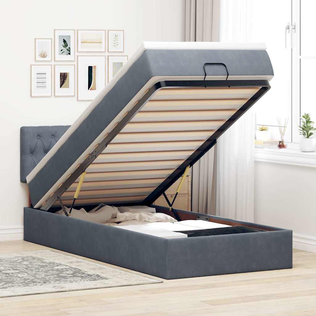 Ottoman bed met matras en LED's 90x200cm fluweel donkergrijs – afbeelding 1