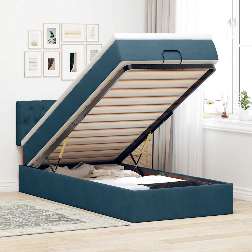 Ottoman bed met matras en LED's 90x200cm fluweel donkerblauw – afbeelding 1
